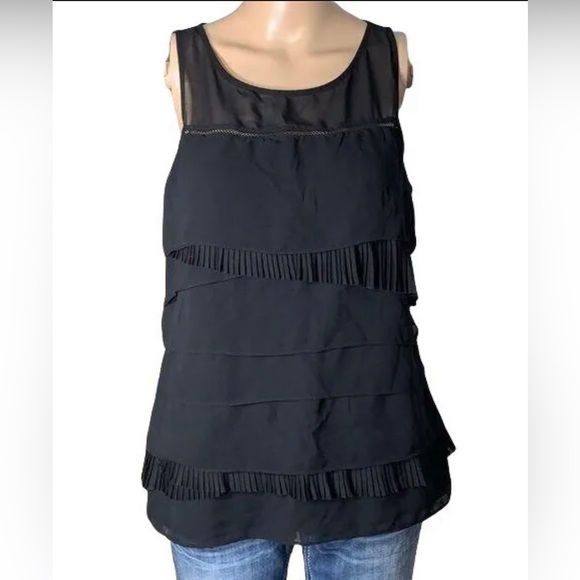 EXPRESS Women's Layer Tiered Pleated Silky Tank Top - Picture 1 of 7